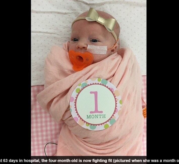 Elliotte Sargenton foi diagnosticada com gastrosquise, uma doença que consiste em uma abertura abdominal que faz com que o bebê nasça com os intestinos para fora do corpo. A doença pode envolver outros órgãos, como o caso de Elliotte. A menina nasceu na Carolina do Norte, nos Estados Unidos, pesando 2,7 kg