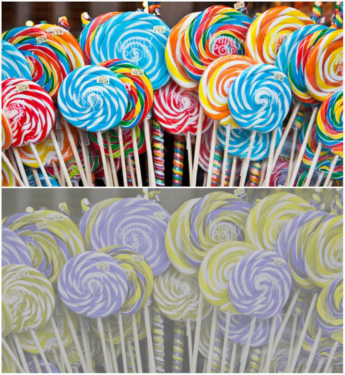 Os pirulitos multi coloridos perdem todas as cores quentes