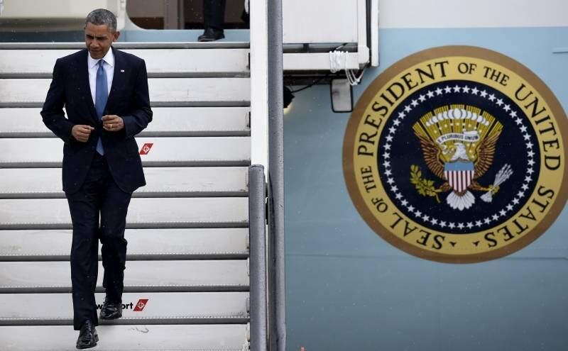 O presidente Americano
Barack Obama desembarca no aeroporto de Bruxelas para o encontro do G7