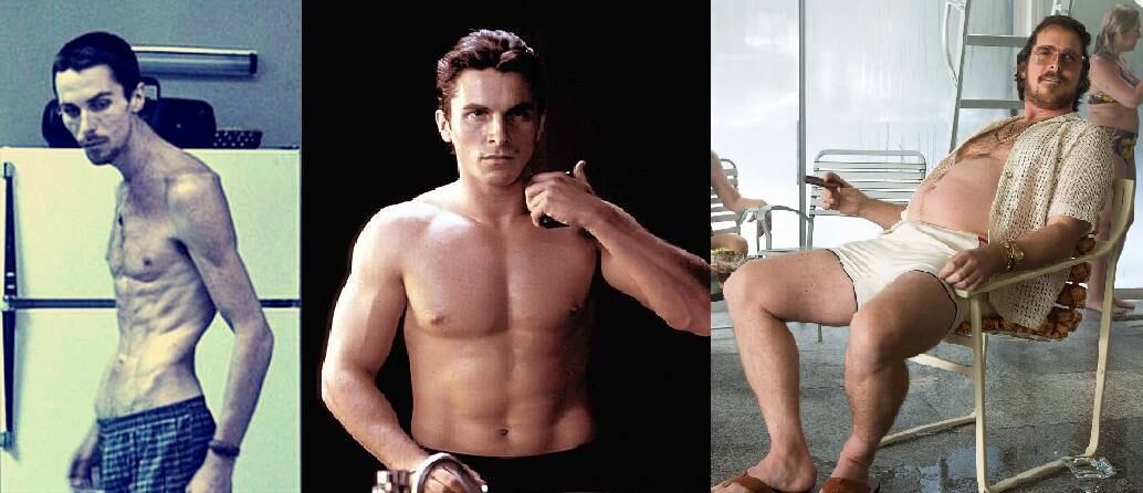 Christian Bale é conhecido por sempre se dedicar muito aos papeis que assume. Em O Operário, o ator perdeu mais de 25 kg com uma dieta que era composta apenas de uma maçã e uma lata de atum por dia. Poucos anos depois, ele ficou musculoso para virar o Batman no cinema. Recentemente, no filme Trapaça, o ator engordou bastante e ganhou uma "barriga de tiozinho"
+ Acesse R7 Play e assista às íntegras de Roberto Justus+
+ Amor à flor da pele: famosos decidem provar o seu amor em tatuagens