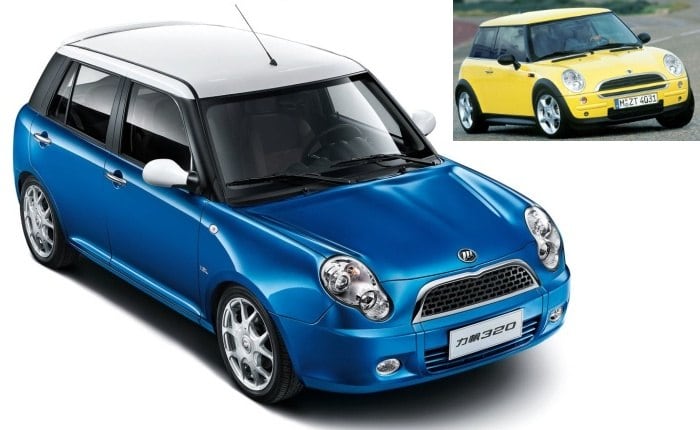 Sem dúvida uma das cópias mais famosas é o Lifan 320, vendido há poucos anos no Brasil por R$ 28 mil. O hatch é equipado com um pequeno motor 1.3 de 88 cv, contra os mais de 200 cv que o Mini Cooper original pode ter