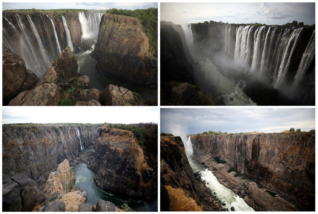Durante décadas, as Cataratas Vitória atraíram milhões de viajantes ao Zimbábue e à Zâmbia graças ao seu cenário espetacular. Mas a pior seca em um século reduziu as corredeiras a um fio de água
