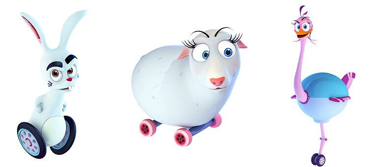 Ilustração das Equipes Coelho, Ovelha e Avestruz