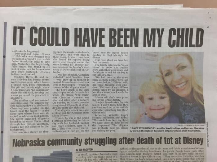 O relato de Jennifer foi destacado pelo jornal Boston Herald também com a chamada: "Podia ter acontecido com meu filho"


Parem de julgar os pais do menino levado pelo jacaré na Disney
