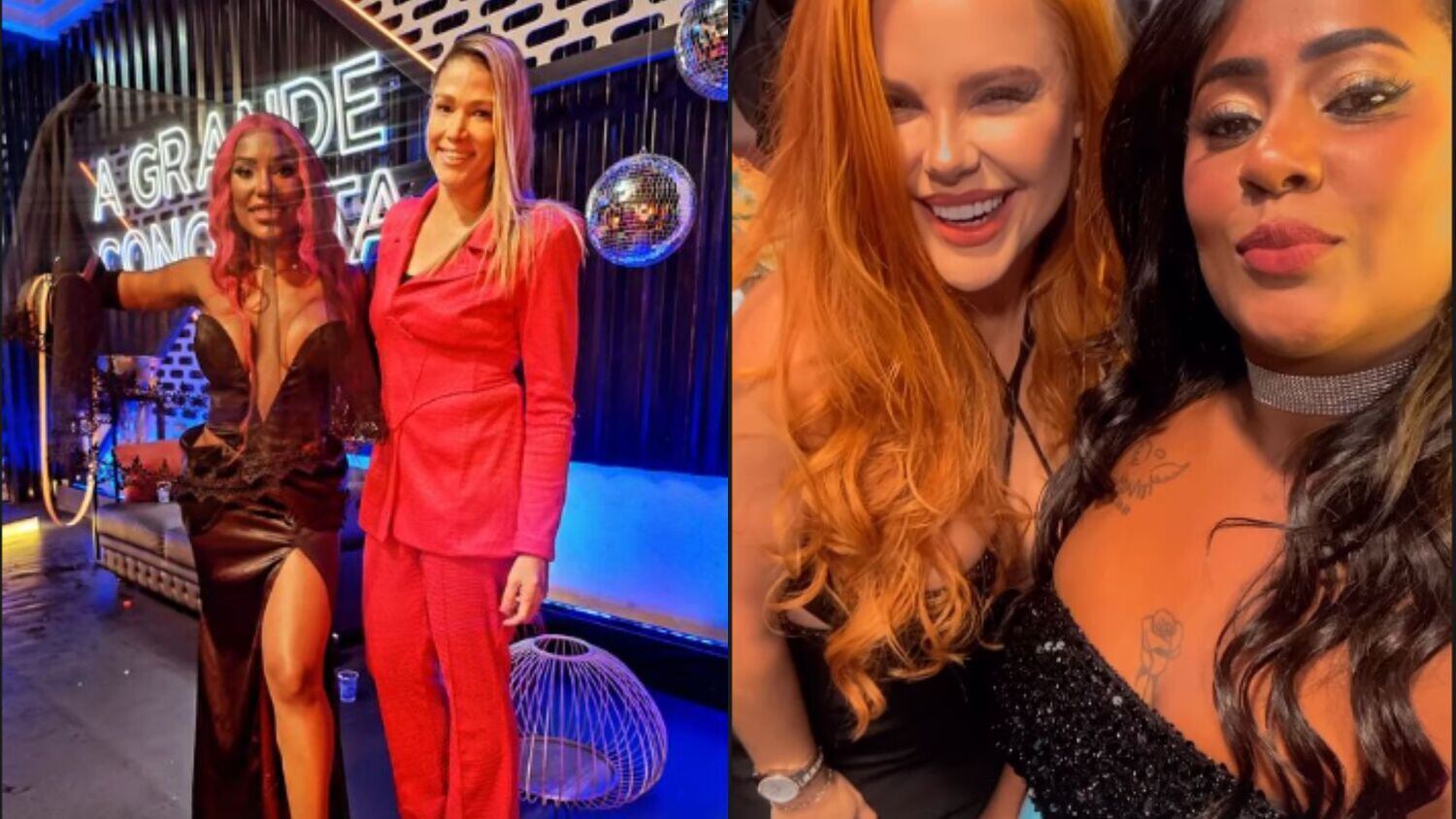 As Vileiras também marcaram presença no nosso tapete Conquisteiro! Carol Lekker apareceu com vestido de cair o queixo: a peça unia corset decotado e saia no estilo envelope com mega fenda! Para fazer uma graça, a Miss jogou um véu preto por cima do figurino, drama queen!
Ao lado de Carol estava Erika Coimbra, combinando com o cabelo da amiga, de terninho todo rosa!
A Ruiva do Peixe e Niick Donato marcaram presença com o tom!