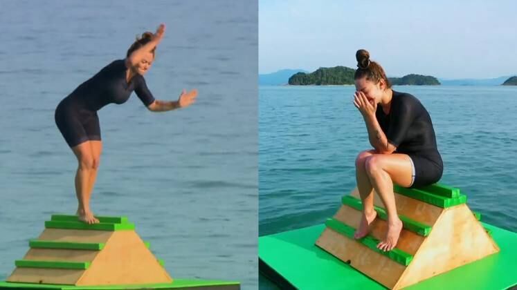 Na hora de subir para o terceiro nível, Laura Keller se desequilibrou e caiu no mar. A DJ ficou muito chateada e chorou após a queda. O momento emocionou a todos, inclusive aos Exilados, que estavam acompanhando cada detalhe 
