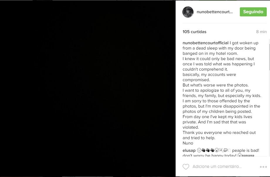 Nuno Bettencourt e o post em que pede desculpa aos fãs