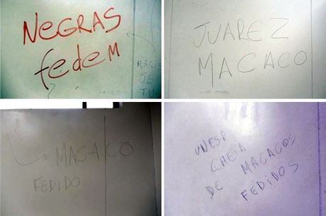 Estudantes encontraram as paredes pichadas com frases racistas