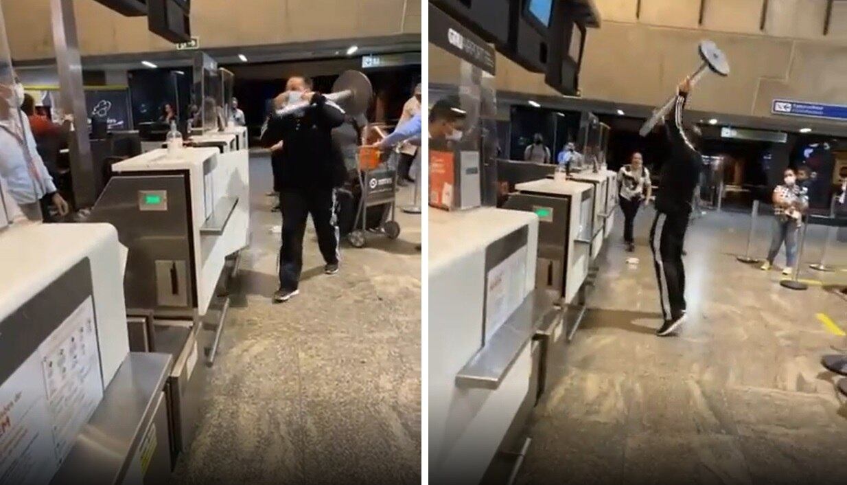 Homem revoltado quebrou o balcão da Gol