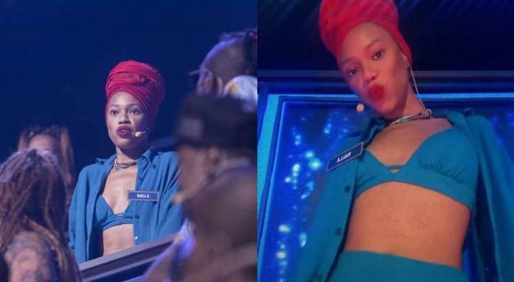 Cheia de estilo, Nalla usou um conjunto azul de top e calça, com terceira peça e tudo. Para quebrar o monocromático, ela usou vermelho no turbante e nos lábios, completando a maquiagem ''olho nada, boca tudo''