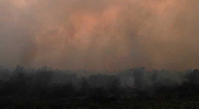 Helicóptero apoiava o trabalho de combate a incêndio no Pantanal