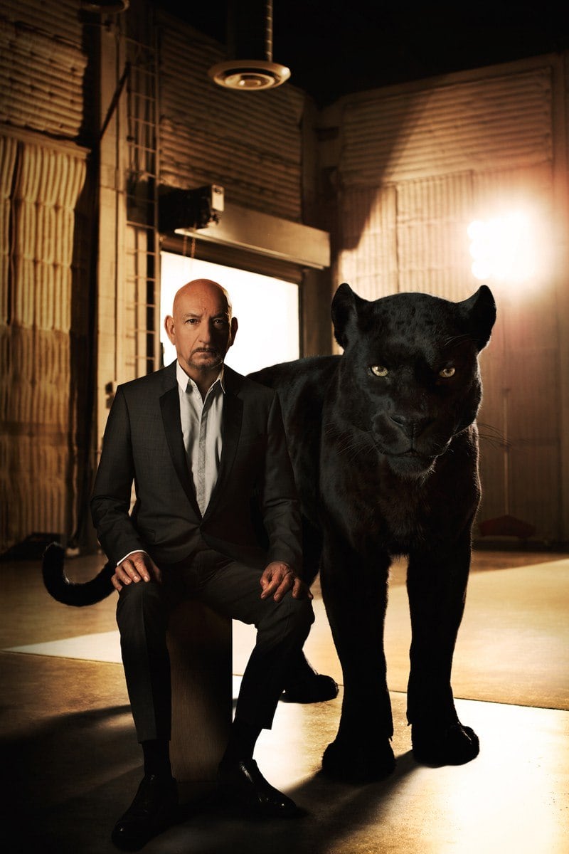 Ben Kingsley tem o jeito refinado de Bagheera e o ensaio deles ficou muito bonito também