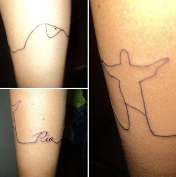 Jhonny explica ainda que as mulheres preferem contornos suaves, como fez essa moça, que desenhou o Rio ao redor da parte inferior da perna