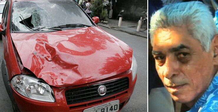 Carro que atropelou o garçom ficou com o capô e o para-brisas destruído; vítima (na foto) queria sair do Rio de Janeiro