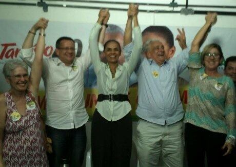 Pela primeira vez em BH na campanha, Marina e o vice, Beto Albuquerque, se encontraram com o candidato ao governo de MG, Tarcísio Delgado, e com a candidata a senadora Margarida Vieira