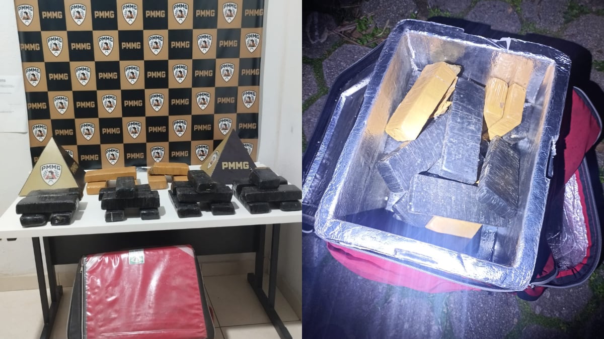 Durante as buscas na mochila térmica que ele carregava, os policiais encontraram 25 barras de maconha, além de insumos utilizados para o manuseio e fracionamento de entorpecentes