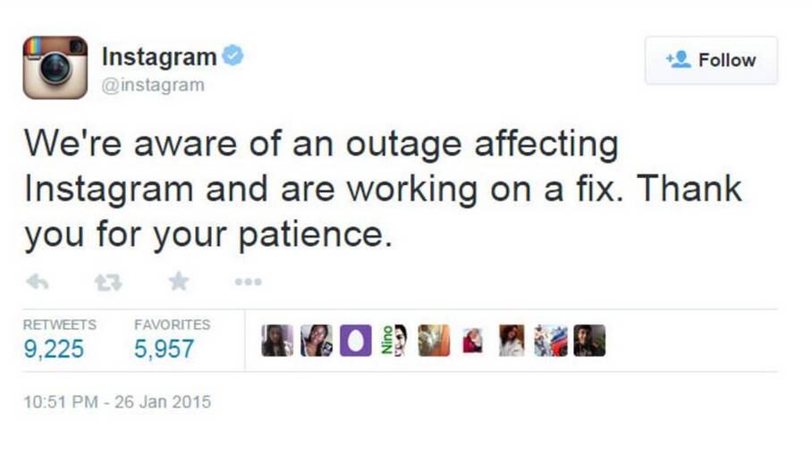 O Instagram falou sobre a falha por meio do Twitter 