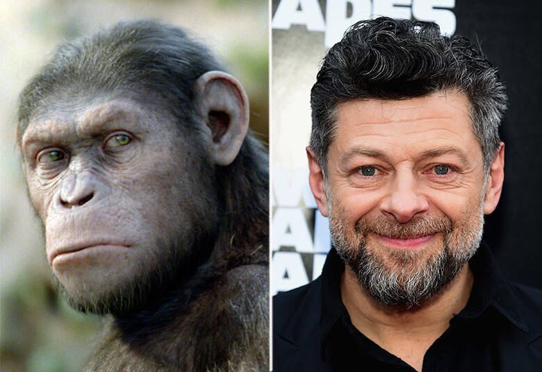 Em Planeta dos Macacos, o macaco César é domesticado, mas se rebela e lidera uma revolução. Expressivo, o personagem parece até real, mas na verdade foi escupido em 3D, digitalmente, sobre o rosto do ator Andy Serkis