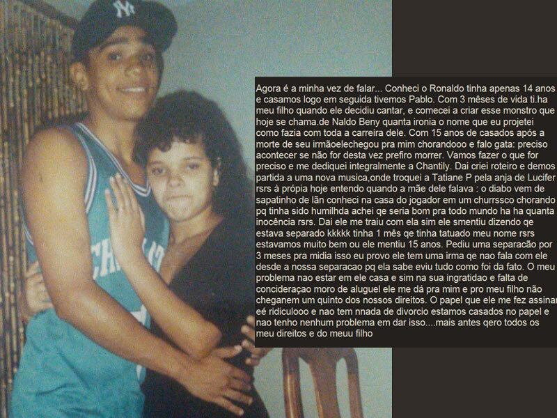 Moranguinho mostrou, toda orgulhosa, o convite de seu casamento com Naldo, mas a exibição de todo esse amor gerou muita confusão na família de Naldo.

Primeiro foi Branka, a ex-mulher, que se manifestou em entrevista ao jornal O Dia sobre o caso.
Disse que ainda é casada com Naldo no papel e que não tem problema em
aceitar a separação desde que receba o que lhe seria de direito.

Depois foi a vez de Pablo, filho do cantor com Branka, chamar Moranguinho de “prostituta” na rede social, Instagram.

—
Eu te amei mesmo depois de tudo que o Senhor fez fui mais forte do que
eu imaginava e mais uma vez tá escolhendo essa prostituta amostrando
[sic] que não me ama mesmo. Vai enfrente [sic] se casa sabendo que ela
te traiu e a banda inteira sabe me mata de vergonha.