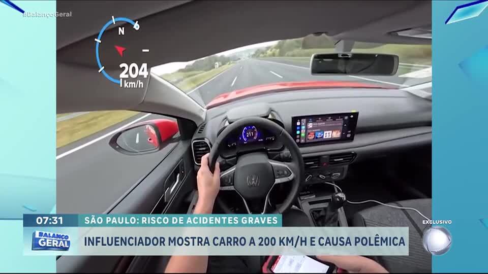 Influenciador mostra carro a 200 km por hora em rodovia e causa polêmica