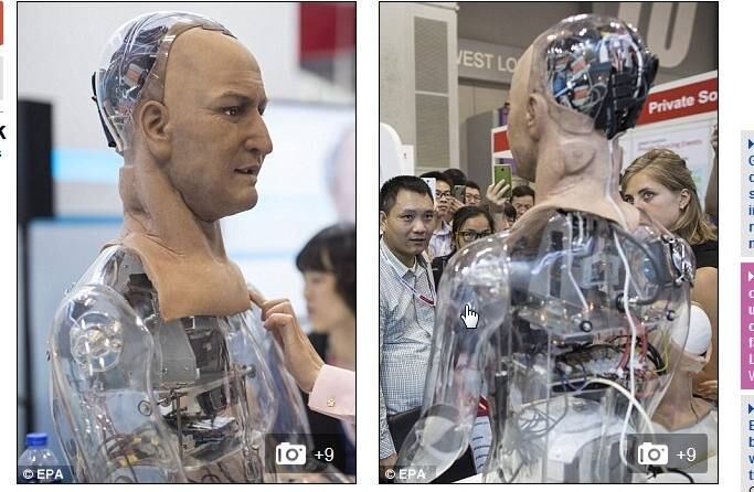 O robô é capaz de uma incrível variedade de expressões faciais e também reage aos seus expectadores