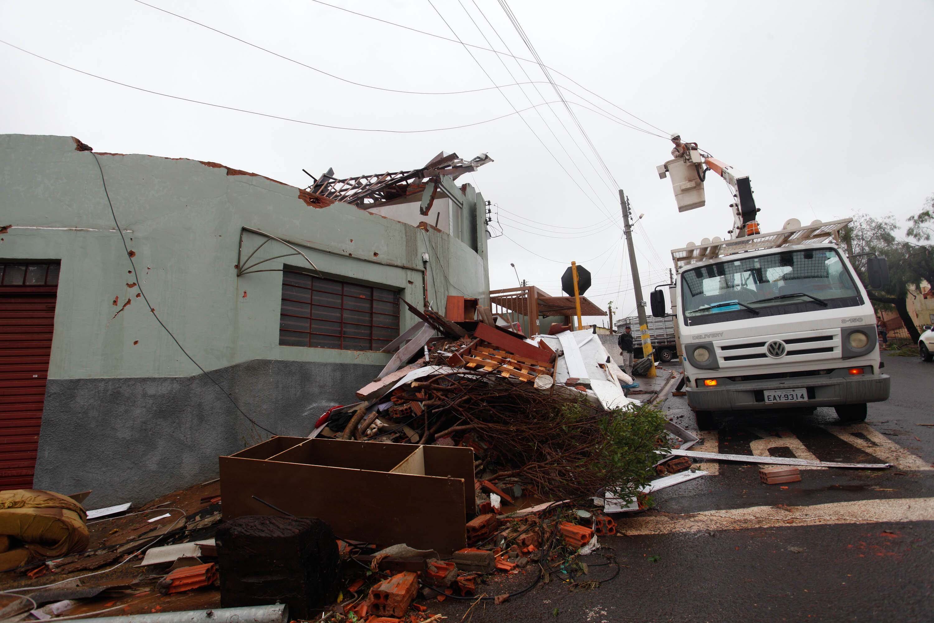 Os ventos fortes que atingiram a cidade de Taquarituba, a 320 km da capital paulista na tarde de domingo (22), deixaram cerca de cem casas destelhadas, danificaram 20 indústrias e destruíram um posto de gasolina, a rodoviária e um ginásio da cidade. A prefeitura do município calcula que o prejuízo seja de R$ 20 a R$ 30 milhões