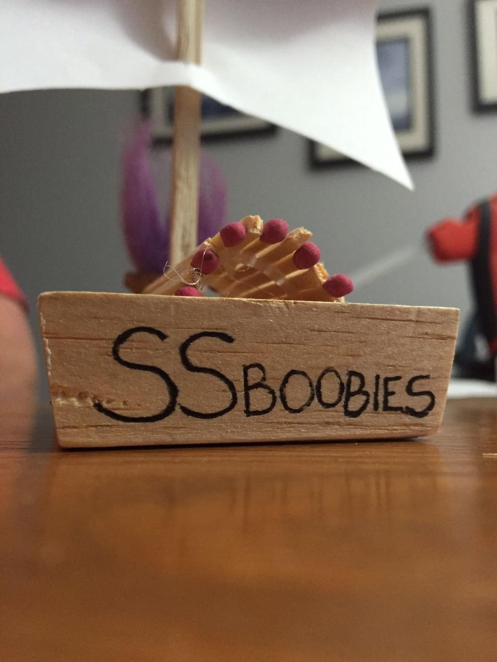 O dono de Tom contou com a ajuda de seu pai para construir o pequeno barco, que foi batizado de SS Boobies