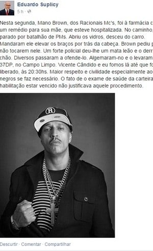 Suplicy escreveu em sua rede social