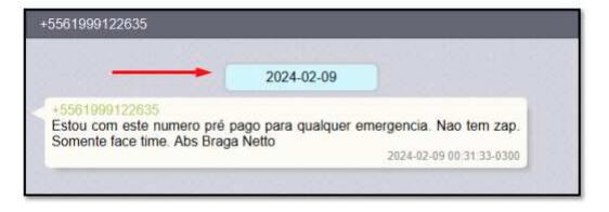 Suposta mensagem enviada por Braga Netto a Bolsonaro