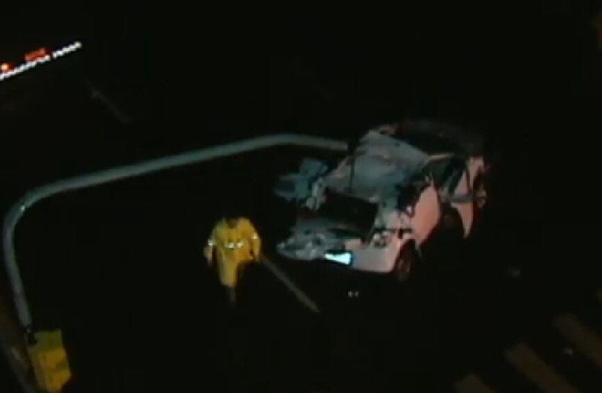 Carro derrubou mureta e caiu na avenida sob o viaduto