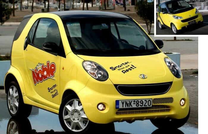 Nada escapa dos chineses: até mesmo o smart ForTwo foi copiado, rebatizado de Shuanghuan Noble. Algumas unidades do chinês chegaram a ser importadas para o Brasil visando uma possível venda por aqui