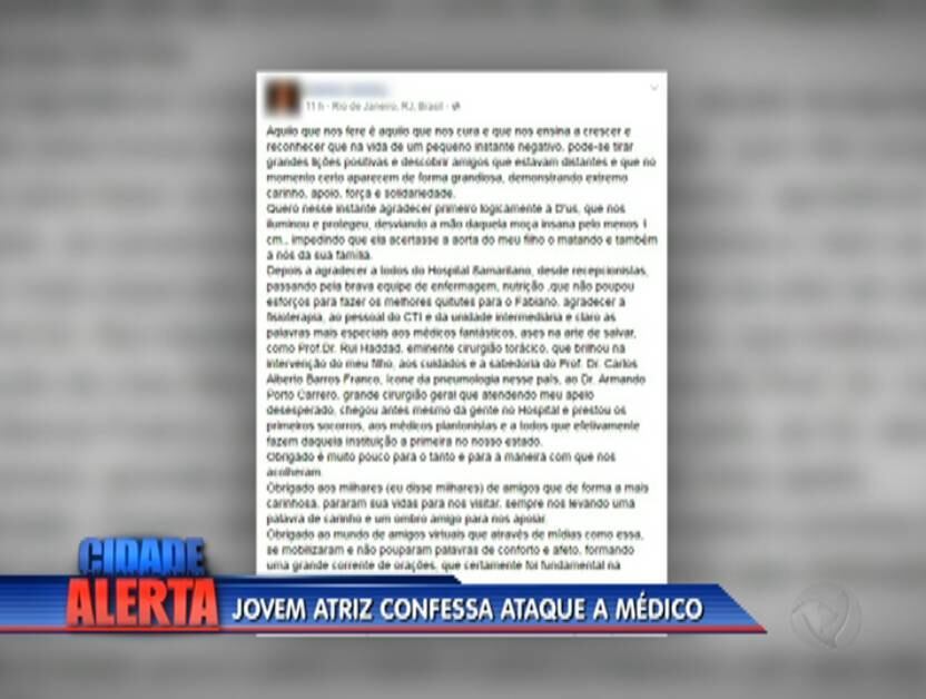 Em registro nas redes sociais, o pai da vítima agradeceu à equipe médica que cuidou do filho e lamentou o ataque sofrido a poucos metros de casa