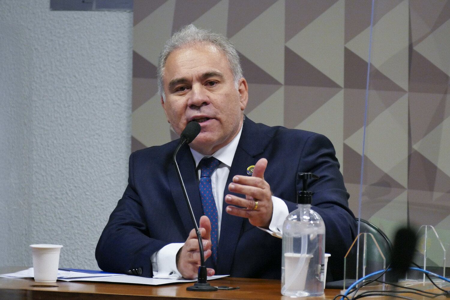 O ministro da Saúde, Marcelo Queiroga, durante audiência no Senado