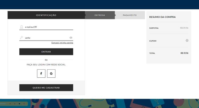 Dependendo da loja,
no entanto, o usuário precisará se cadastrar a partir de um e-mail ou CPF e senha. "Vale lembrar que não é recomendável utilizar uma senha que já esteja em uso em
outros servidores", orienta o especialista
