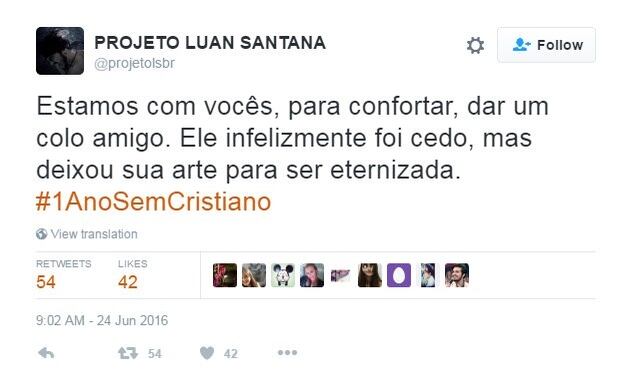 Fãs de Luan Santana também se solidarizaram com os admiradores de Cristiano Araújo