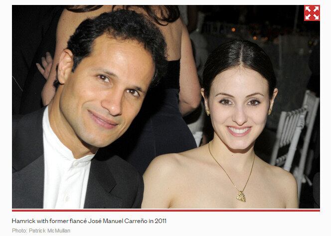 Na época, Melanie Hamrick era noiva do principal dançarino do American Ballet Theatre, José Manuel Carreño