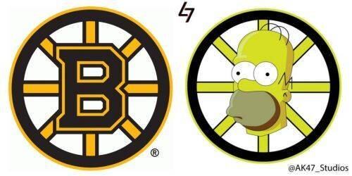 Homer Simpson, personagem principal da série, aparece no logo do Boston Bruins