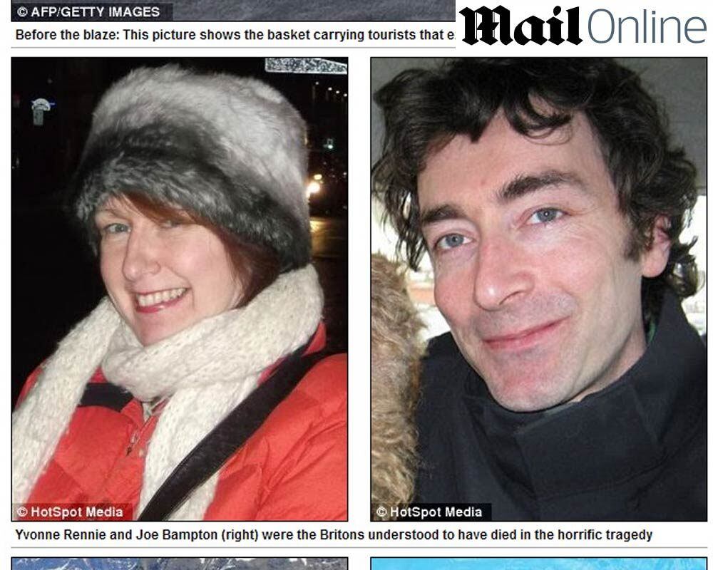 Michael e o piloto (que teve 70% do corpo queimado) foram os primeiros a pular do balão em chamas, quando ele se aproximava do chão. Ironicamente, isso tornou a situação ainda pior, pois o balão ficou mais leve e voltou a subir a cerca de 30 m de altura, impedindo que os outros passageiros se salvassem. Algumas pessoas ainda pularam, mas morreram com a queda. Na foto acima, Joe e Suzanna, amigos de Michael que não sobreviveram ao acidente