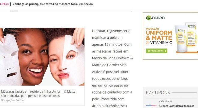 Canal patrocinado para a linha Garnier Skin Active reuniu matérias de serviço e conteúdo informativo