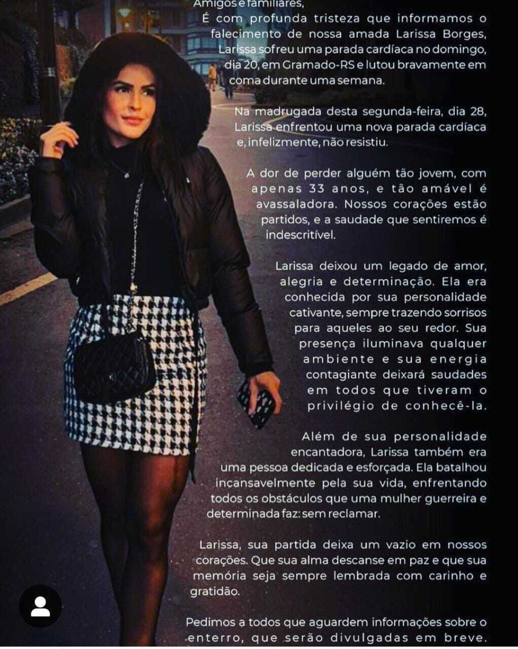 Influenciadora morreu nesta segunda