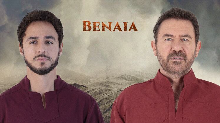 Thiago Amaral passou o bastão para Angelo Coimbra interpretar Benaia na oitava temporada, A Consequência. O soldado centrado e corajoso segue fiel e amigo inseparável do rei Davi (Cirillo Luna/Petrônio Gontijo)
