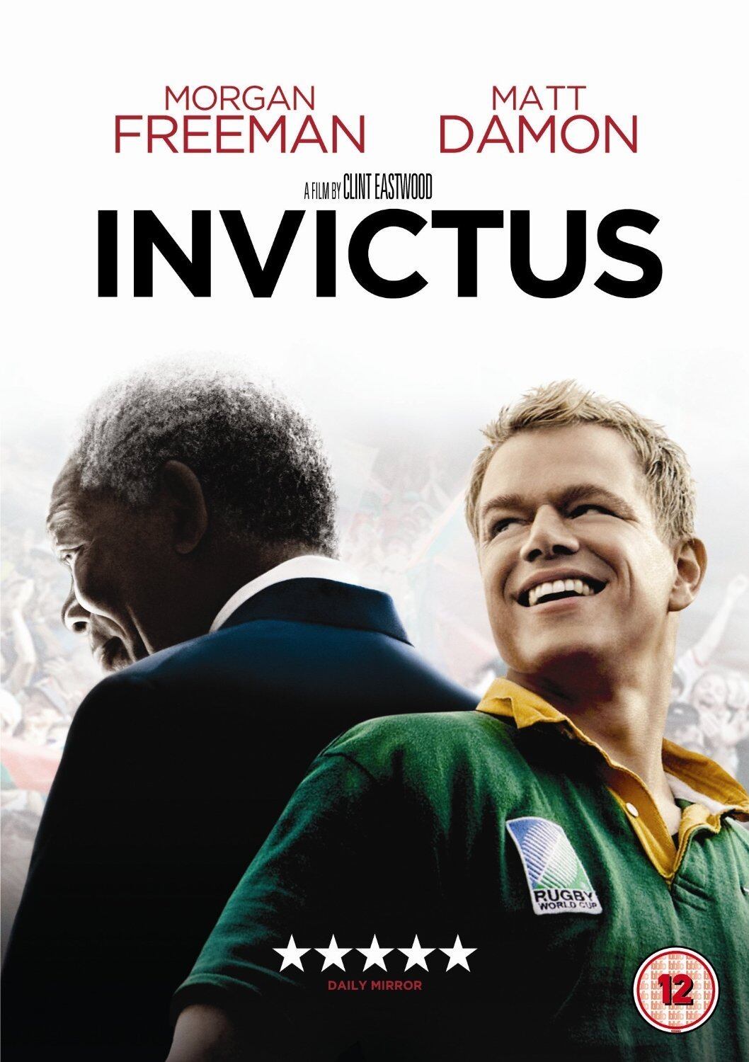 Invictus (2009) - "Após o fim do apartheid, o recém-eleito presidente Nelson Mandela lidera uma África do Sul que continua racial e economicamente dividida. Ele acredita que pode unificar a nação através da linguagem universal do esporte. Para isso, Mandela junta forças com Francois Pienaar, capitão do time de rúgbi, promovendo a união dos sul-africanos em favor do time do país na Copa Mundial de Rúgbi de 1995"