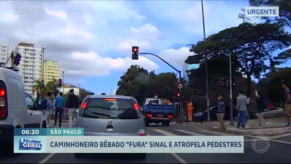 Vídeo: caminhoneiro bêbado avança sinal vermelho e atropela cinco pessoas na faixa de pedestres