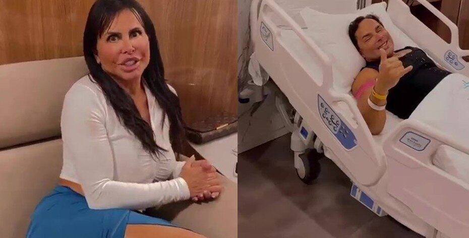 Gretchen no quarto de hospital com o marido, Esdras de Souza