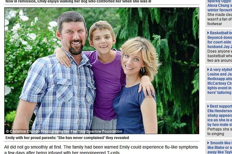 

Depois de passar anos em tratamento,
Emily foi para casa e, agora pode ir à escola, passear com o seu cachorro e
brincar com os seus amigos