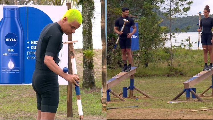 Kaio foi o primeiro a deixar o item cair e foi desclassificado. Enquanto ele deixava a prova, brincou com Bruno Sutter, que se desconcentrou e também derrubou a bolinha. Na sequência, Caique Aguiar foi mais um eliminado!