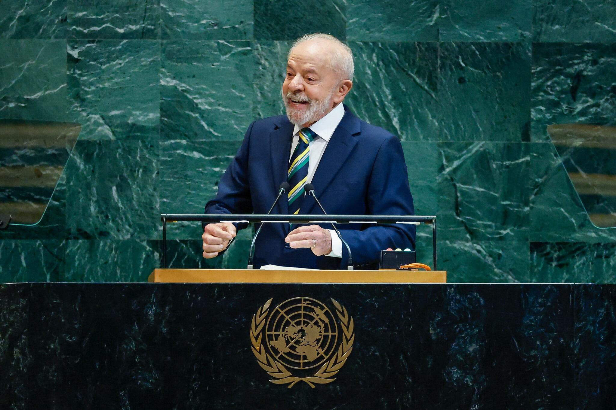 Presidente da República, Luiz Inácio Lula da Silva, durante a abertura do Debate Geral da 80.ª Sessão Ordinária da Assembleia Geral das Nações Unidas. Sede da Assembleia Geral das Nações Unidas, Nova York (EUA)