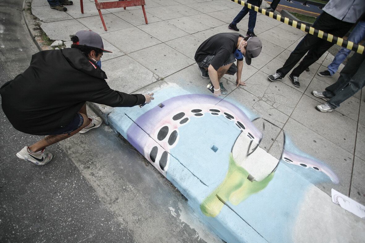 O projeto, idealizado pelo DAE (Departamento de Água e Esgoto), pintou desenhos coloridos e chamativos em bocas de lobo da cidade
