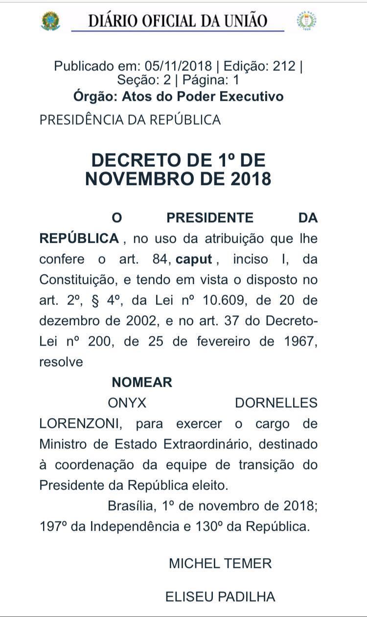 Texto foi publicado no DOU desta segunda-feira (5)