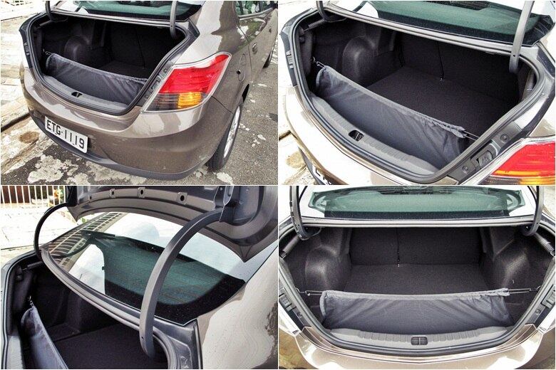 Porta-malas enorme do Novo Prisma leva ótimos 500 litros de bagagem, mas tem acesso ruim e é atrapalhado pelas enormes alças (chamadas de "pescoços de gansos") que sustentam a tampa traseira do sedã

Confira o teste completo do Chevrolet Prisma LTZ

VEJA TAMBÉM

> Jaguar e Land Rover levam suas máquinas para correr em Interlagos

> Utilitário chinês Lifan X60 chega "completão" ao Brasil por R$ 52.777

> Teste: Rápido e divertido, Citroën DS3 sofre mesmo é com a concorrência

> Os carros mais vendidos do Brasil de todos os tempos

Quer saber tudo sobre carros? Acesse R7.com/carros